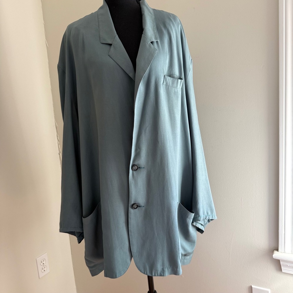 Vintage Go Silk Oversized Deconstructed Blazer Jacket Sage Green 100% Silk XL